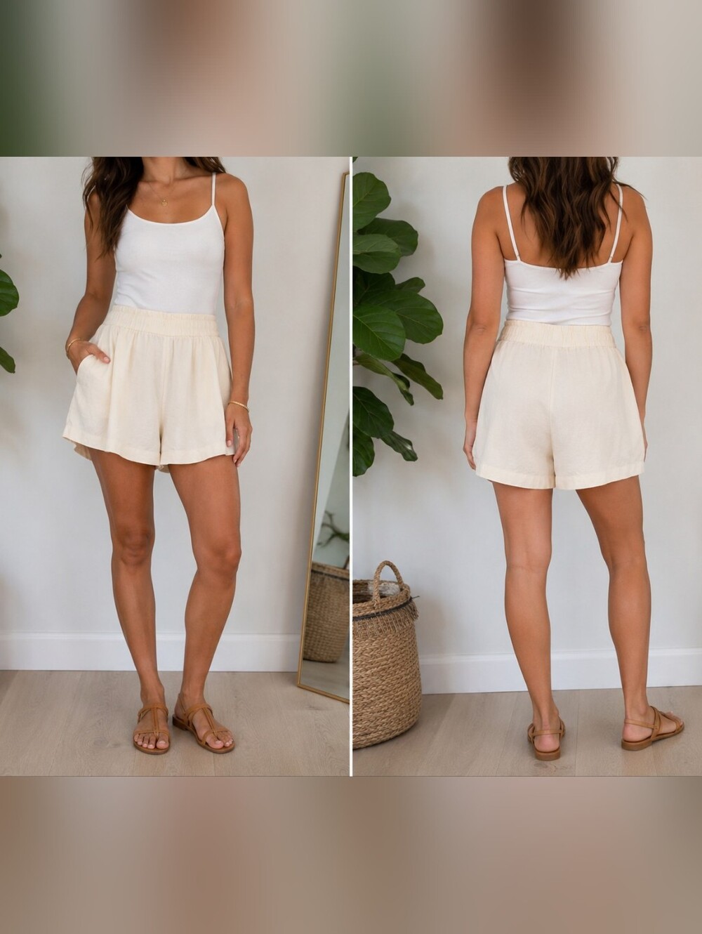 H&M NWT Linen Blend Pull-On Shorts XL Cream Ivory Elastic Waist Pockets